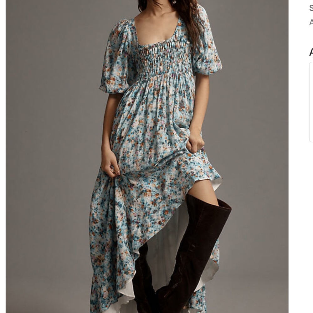 NWT Anthropologie Short-Sleeve Smocked Babydoll Midi Dress SIZE SP